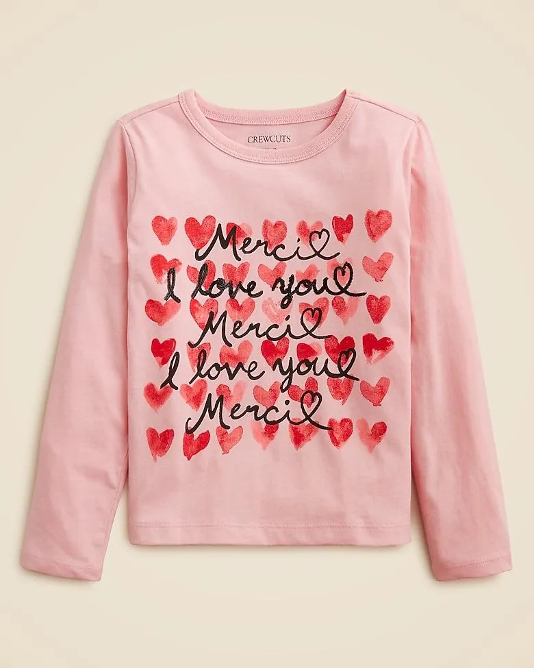 Girls' long-sleeve "merci" graphic T-shirt
