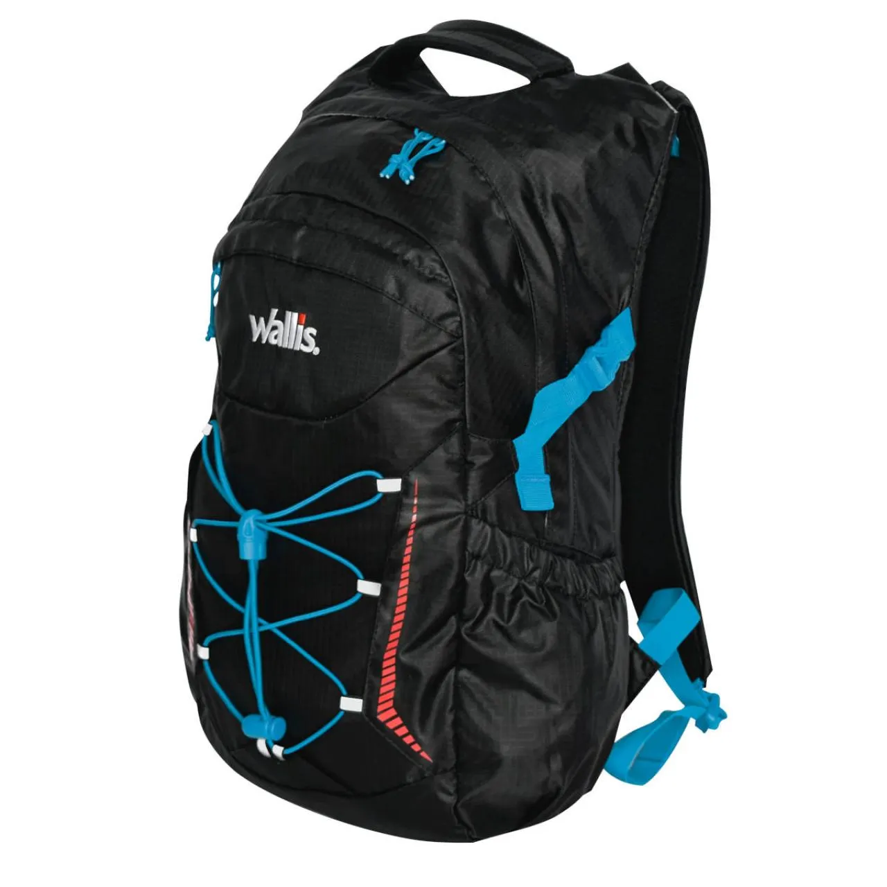 Mochila para montaña RIGI 23 L, semi-impermeable, negra con azul eléctrico