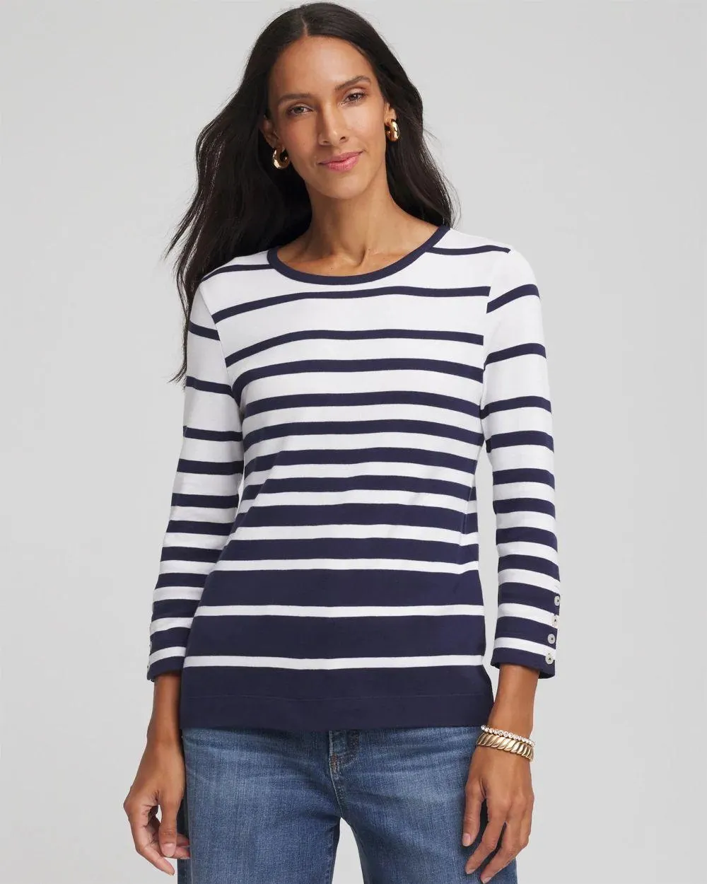 Striped 3/4 Sleeve Perfect Tee