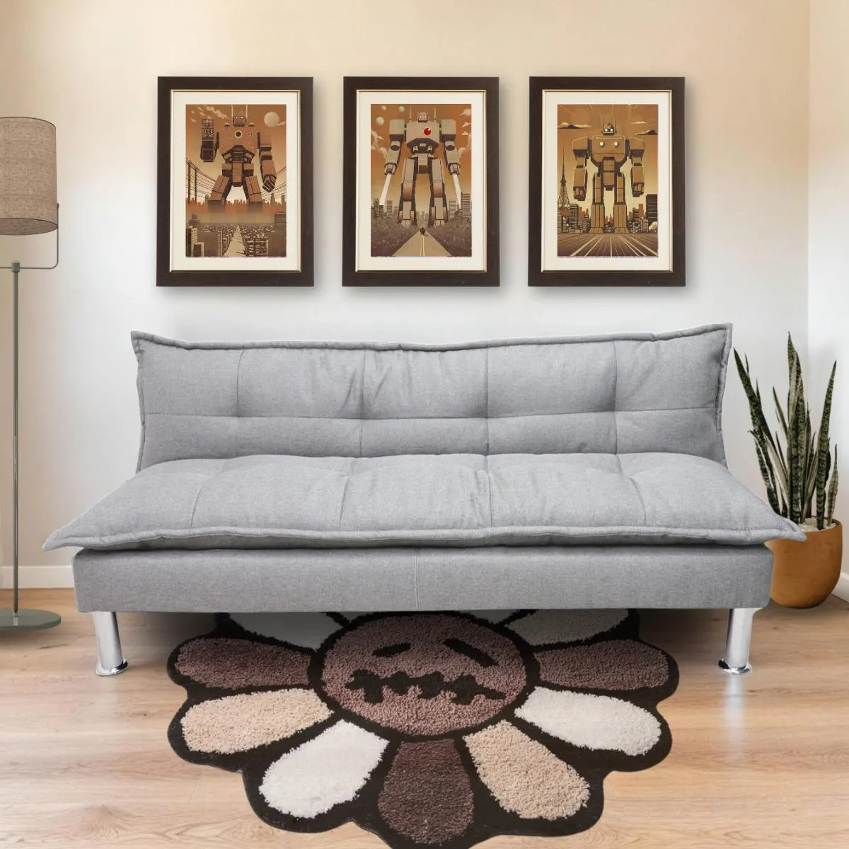 Sofá Cama Confi gris con base cromada