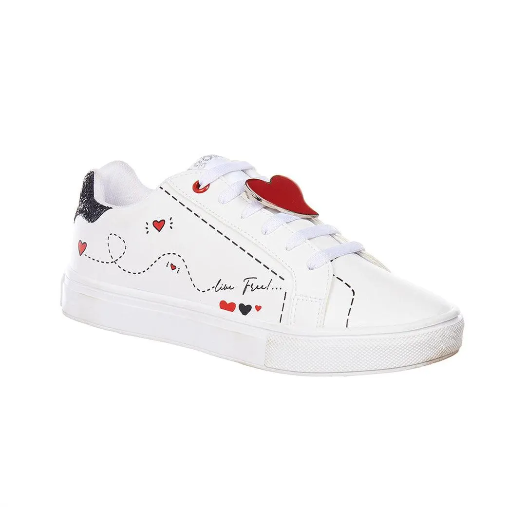 Tenis Mujer Juvenil Casual Con Corazones Tipo Piel Blanco