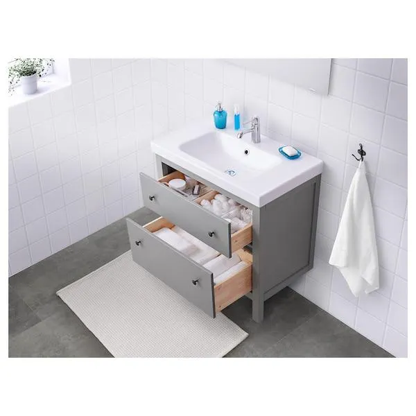 Mueble de lavabo con 2 cajones, gris,