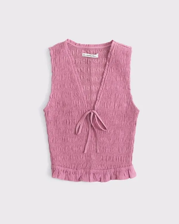 Smocked Tie-Front Set Top