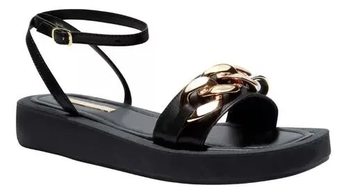 Sandalias Dama Confort Mujer Piso Cadena July Negra Fareli