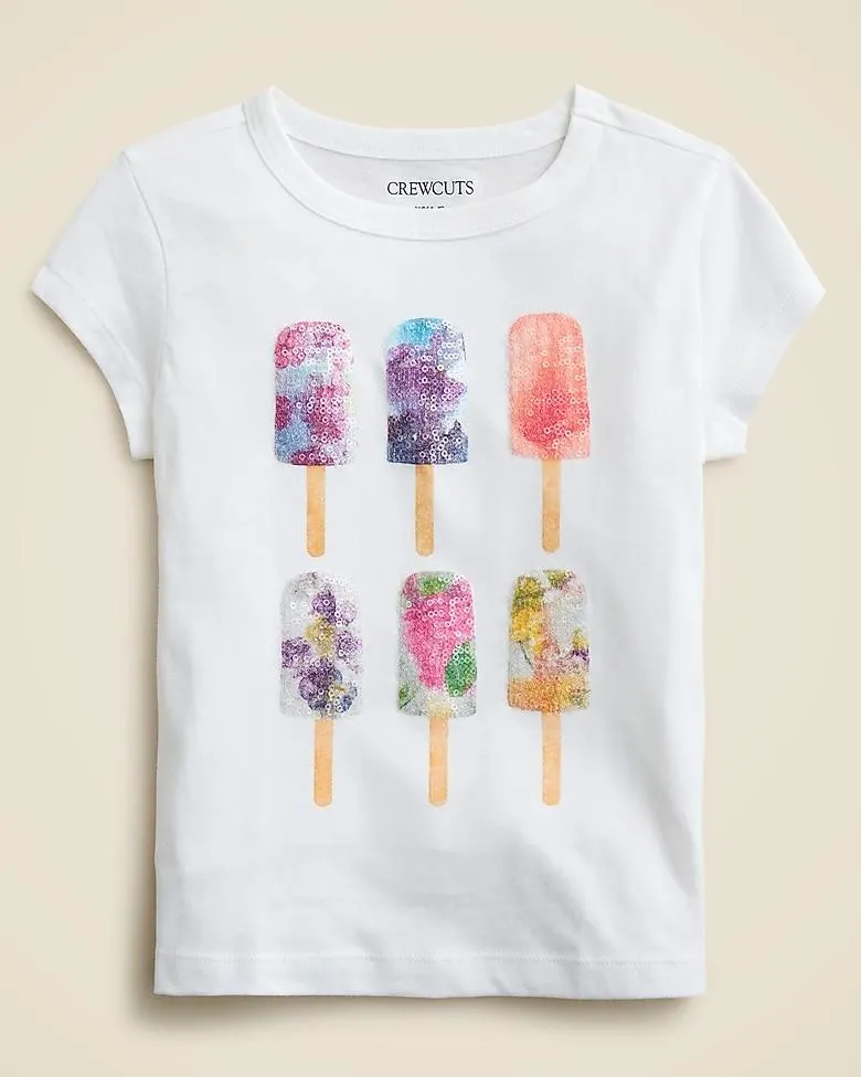 Girls' short-sleeve ice pop graphic T-shirt with sequins