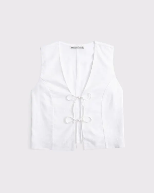 Tie-Front Linen-Blend Vest