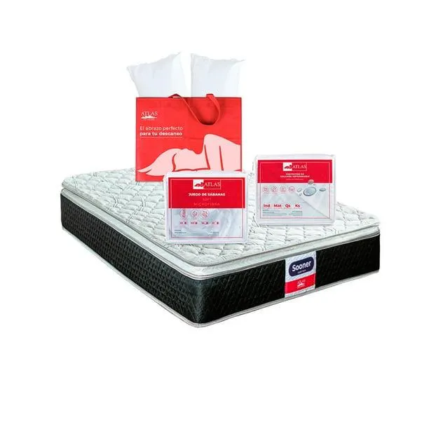 Colchón Matrimonial y Cubre Colchón Matrimonial, Almohadas, Sábanas Matrimonial Atlas Basic Colchones Atlas Sooner