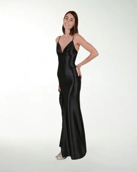 VESTIDO CL LISO ESCOTE EN V CON ABERTURA