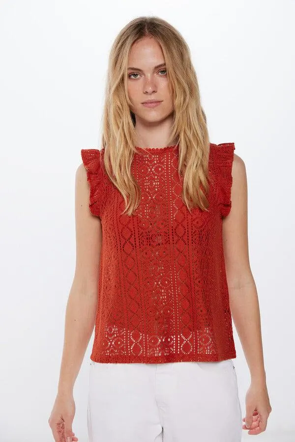 Playera Crochet Terracota