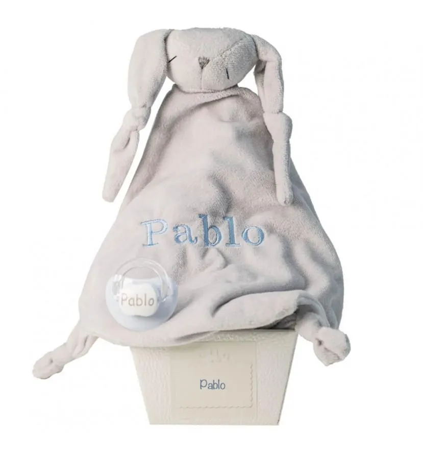 Doudou y chupete personalizado con el nombre del bebé