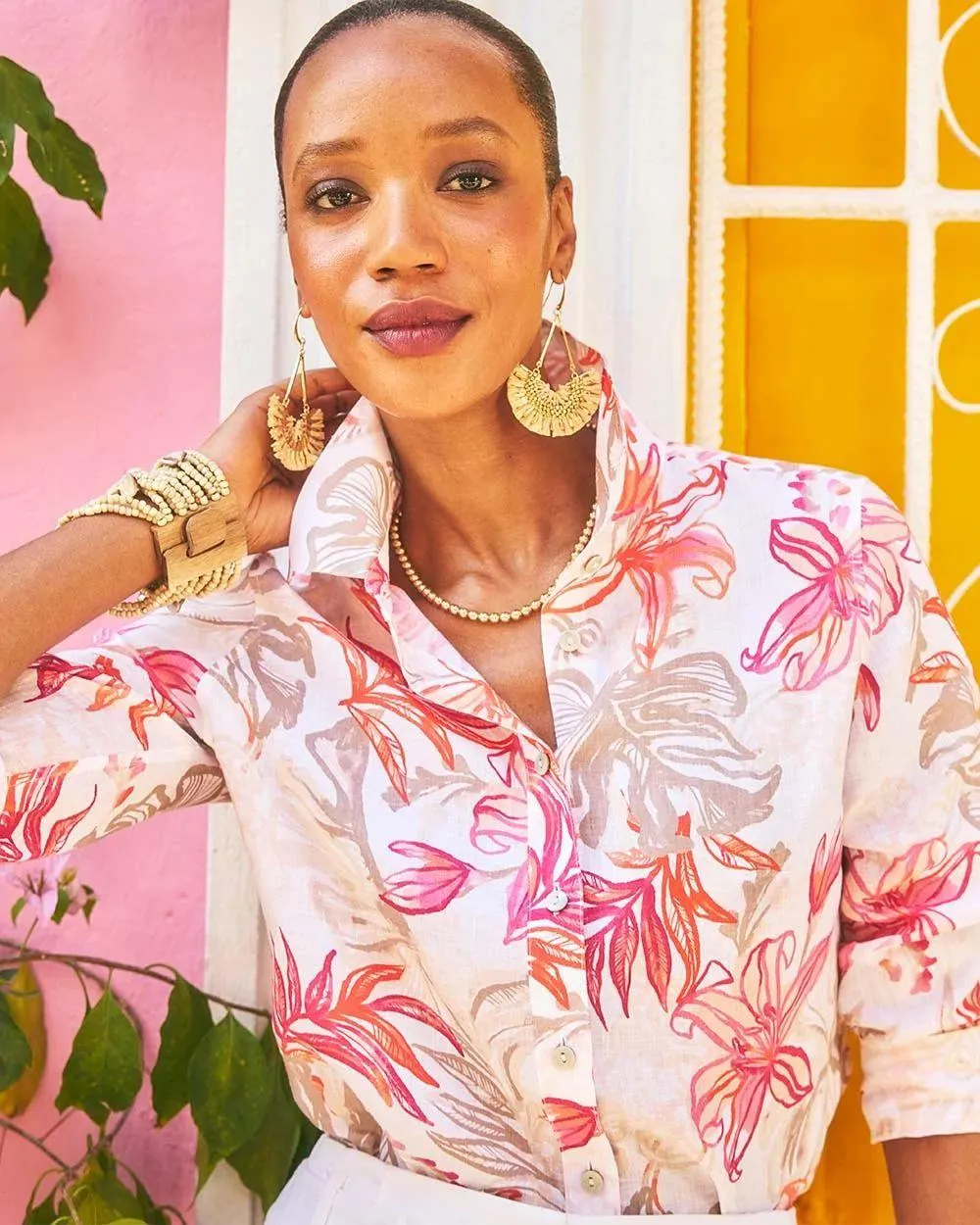 No Iron ™ Tropical Floral Linen Shirt