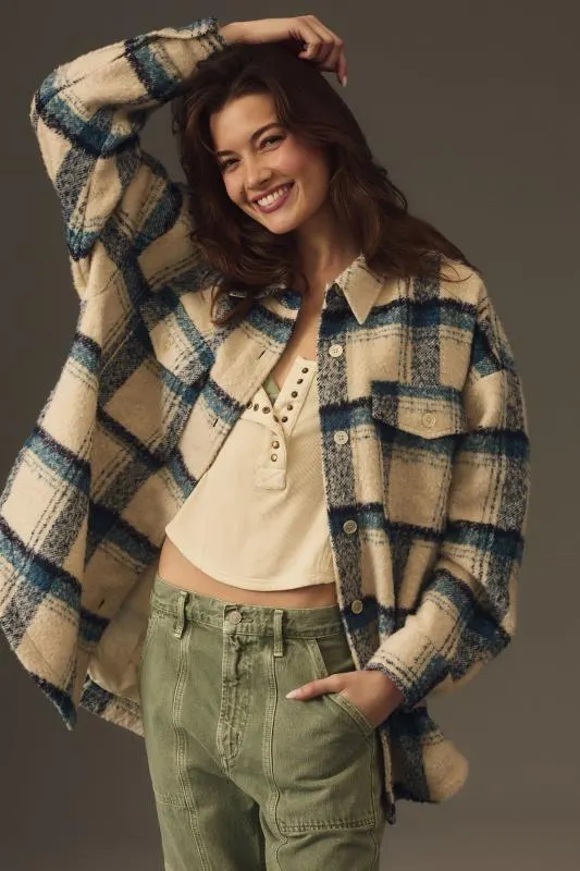 Good American Plaid Sherpa Shacket