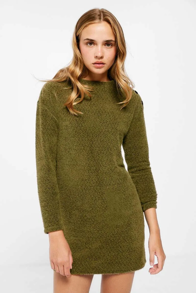 Vestido Chenilla Botones Hombro