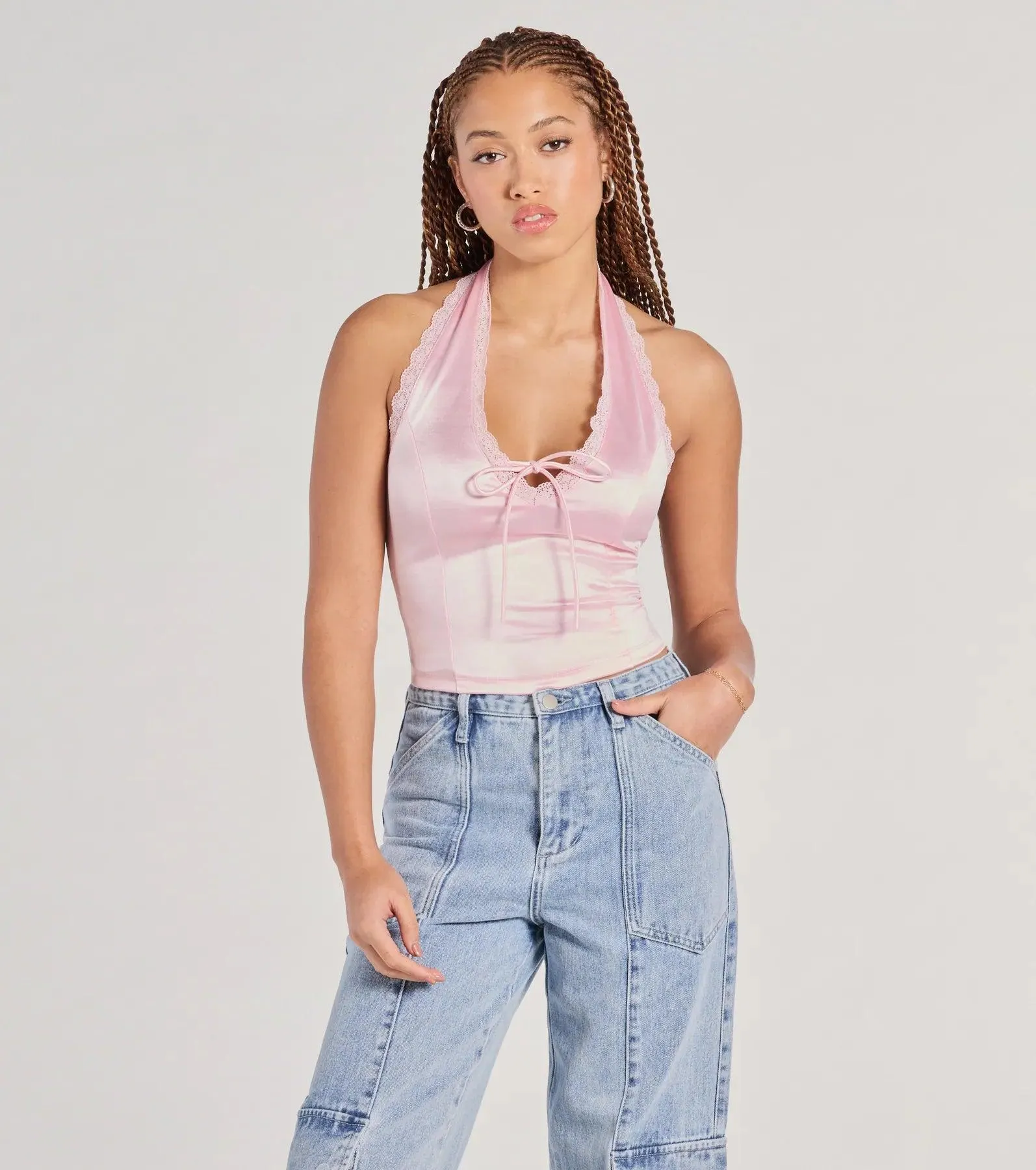 Lace Be Real Halter Satin Crop Top