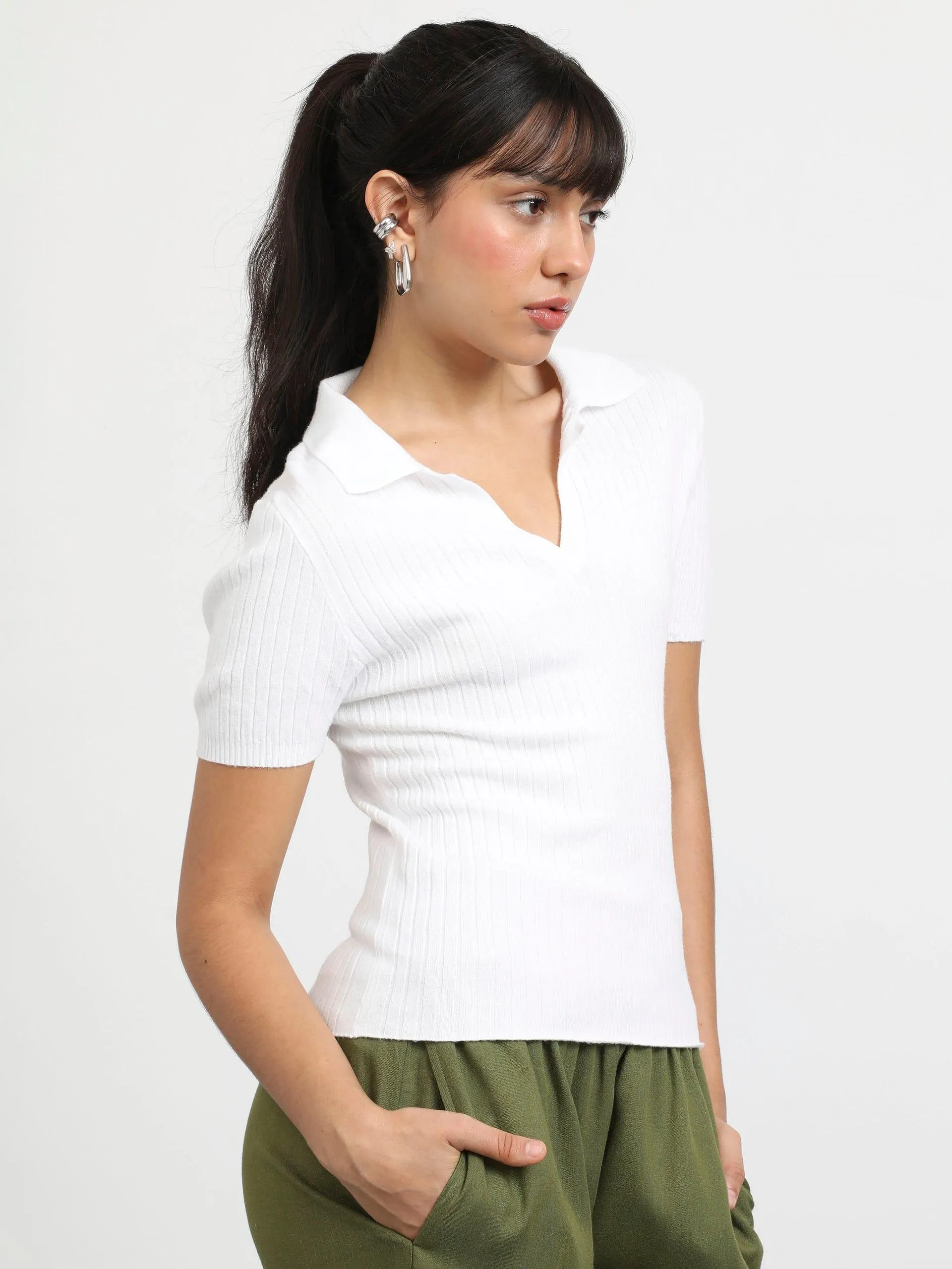 Polo Manga Corta Tejida Blanca