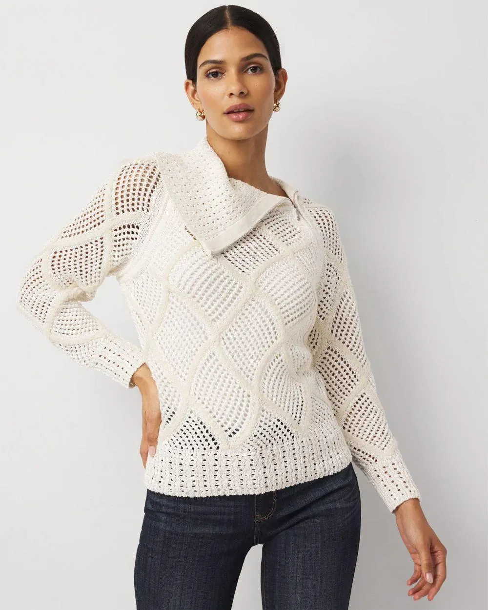 Zip Neck Sequin Knit Sweater