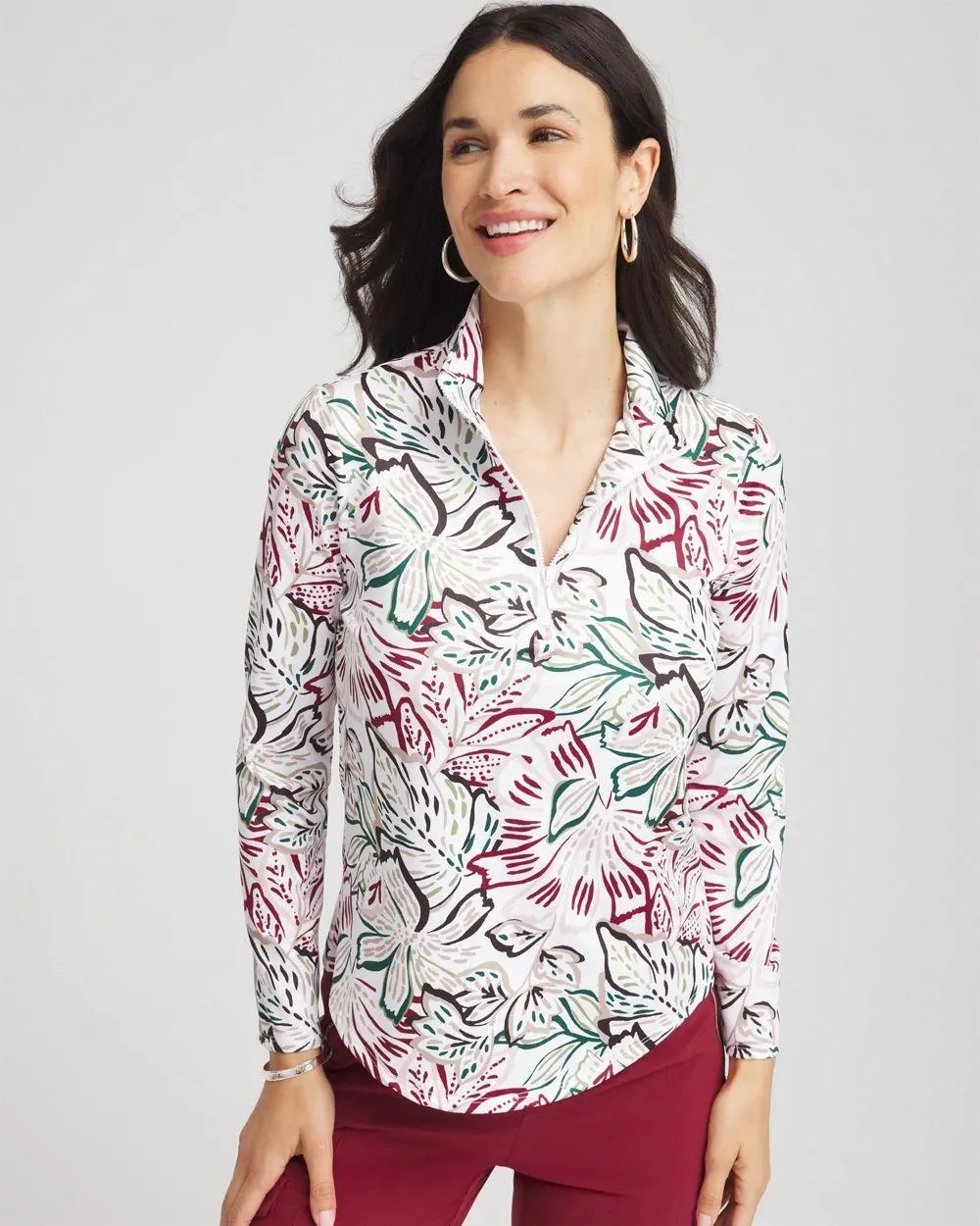 Zenergy ® UPF Knit Mockneck Floral Golf Top