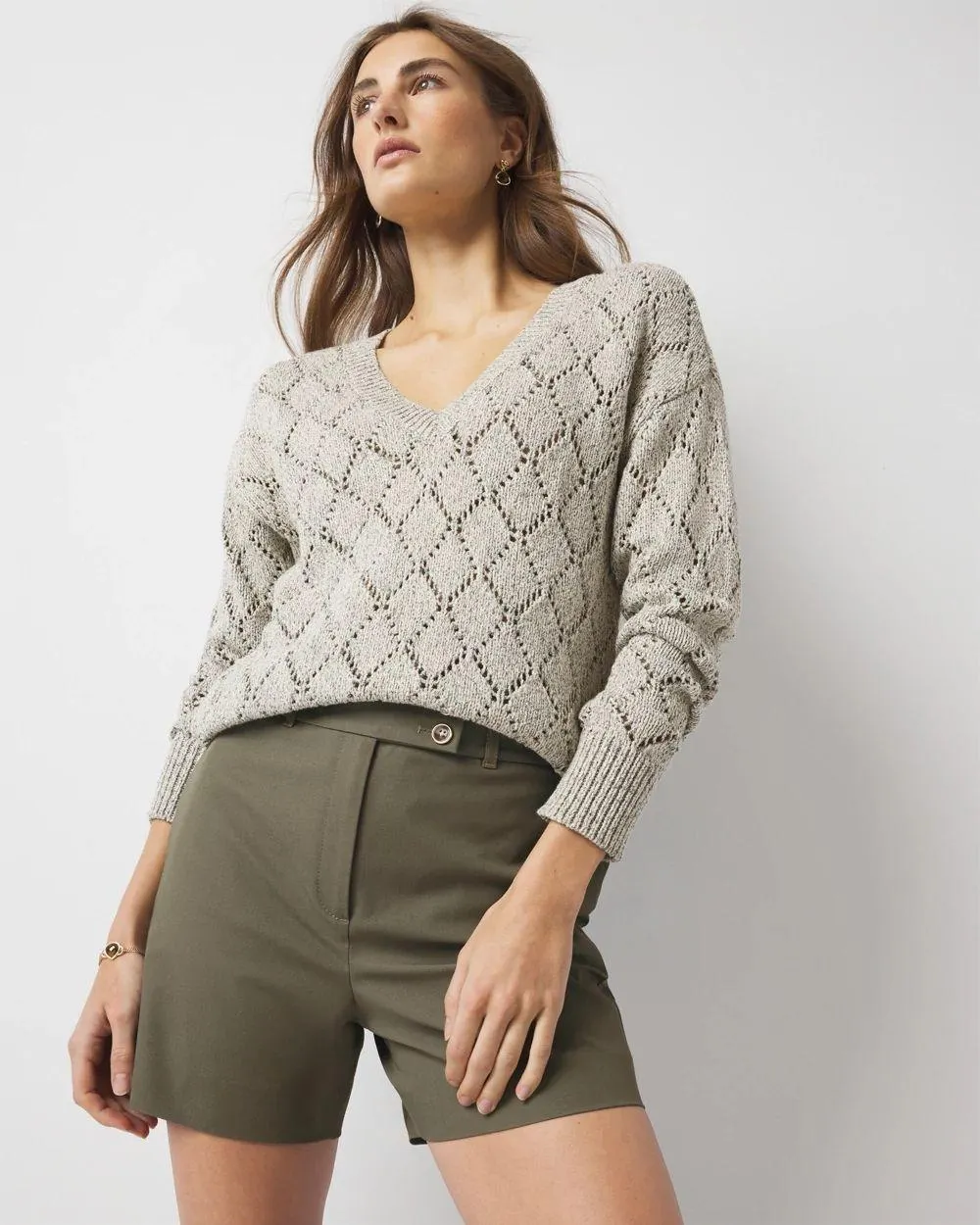 Pointelle Marled Shimmer Sweater