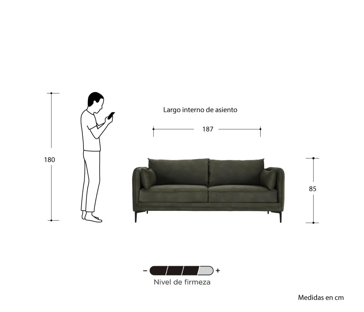 Sofá 3 cuerpos Marina - Verde olivo