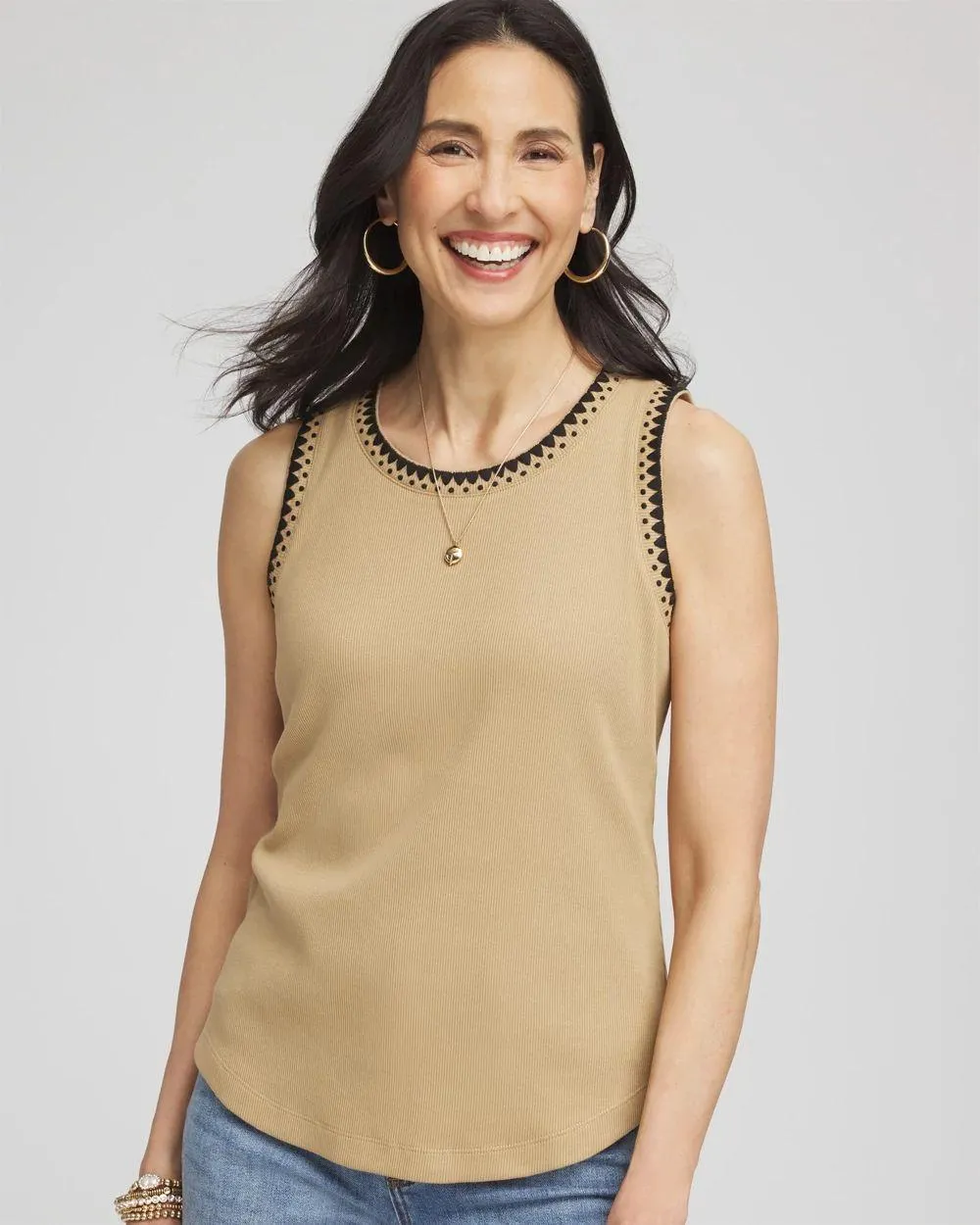 Contrast-Trim Ribbed Cotton Tank Top