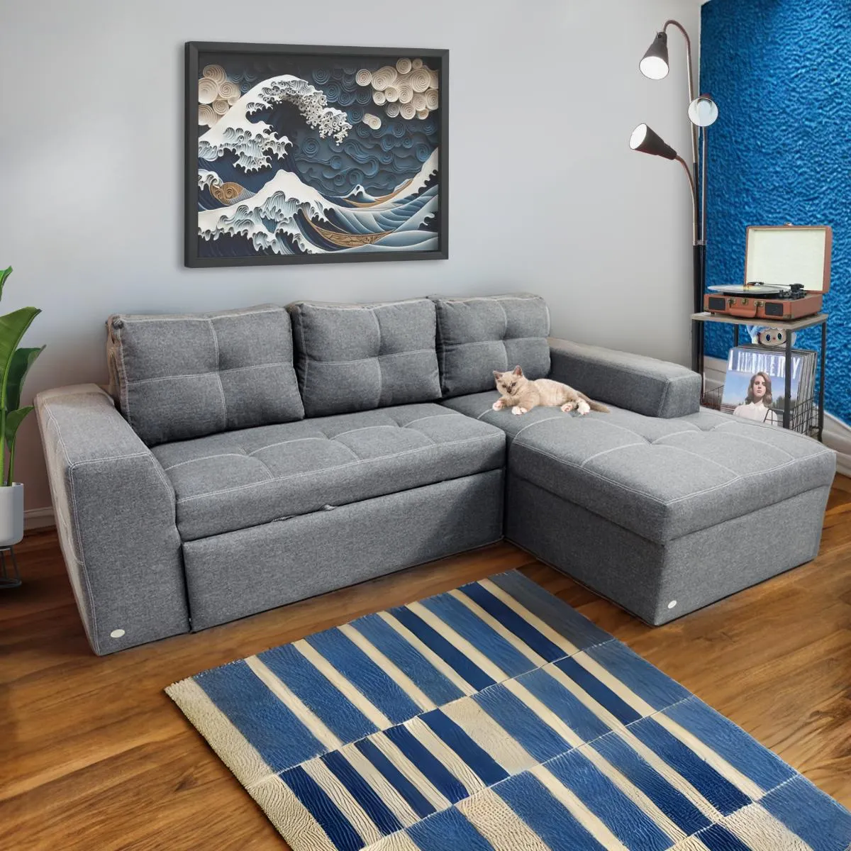 Sala Esquinera Gremory con Sofá Cama Gris