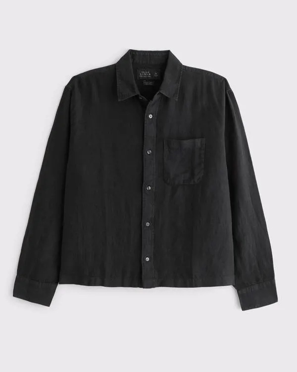Cropped Linen Button-Up Shirt
