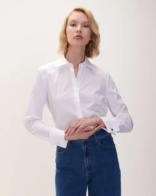 Camisa Blanca Botones Ocultos Puño Francés