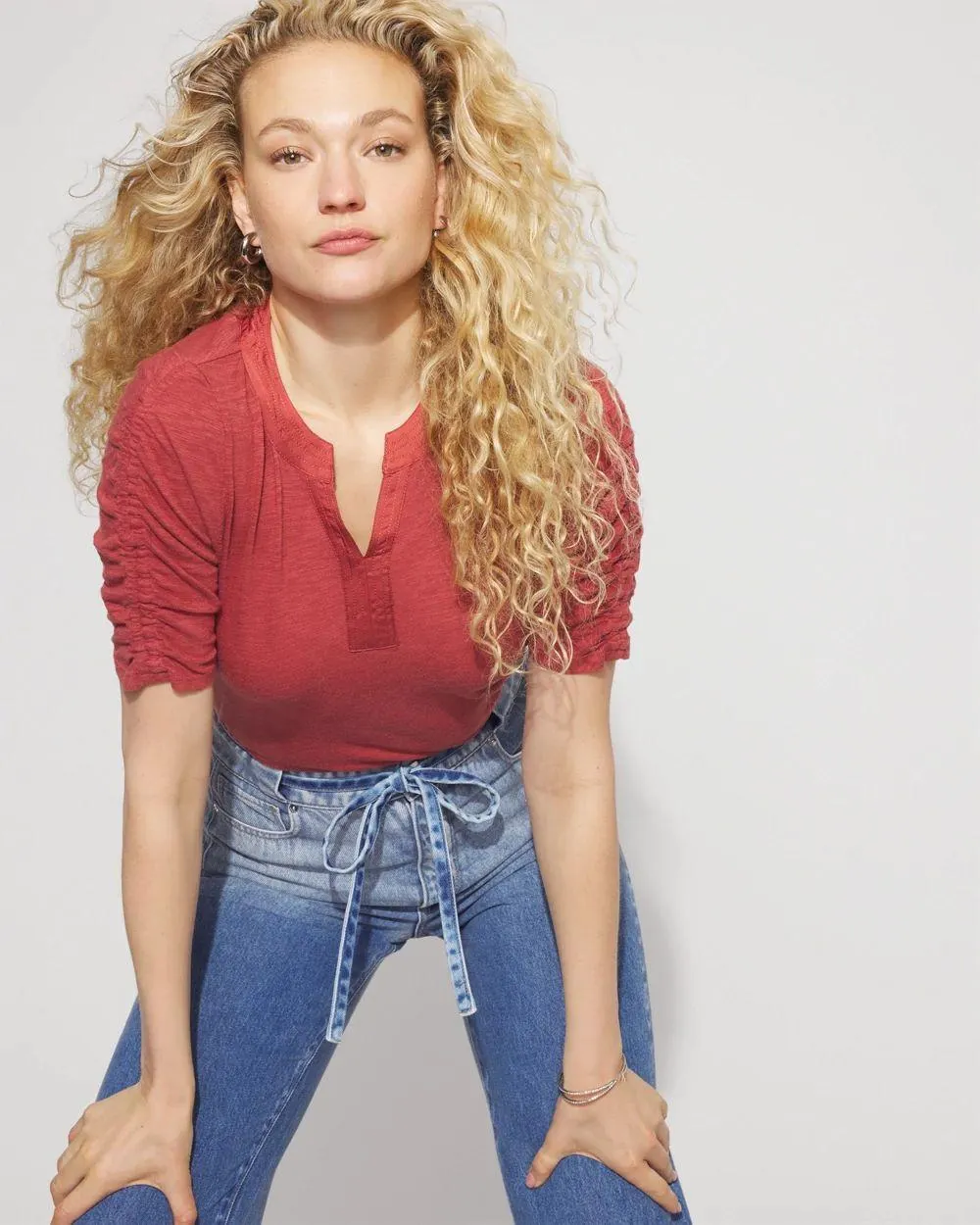 Ruched Sleeve Cotton + Modal Slub Tee