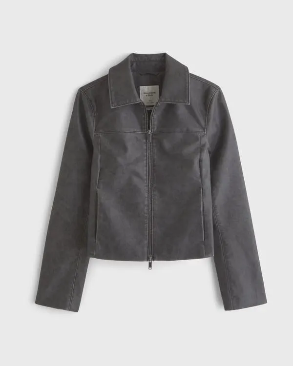 Slim Zip Vegan Leather Jacket