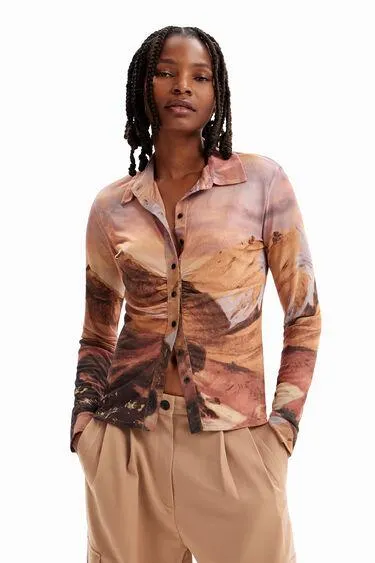 Camiseta fruncida tul paisaje