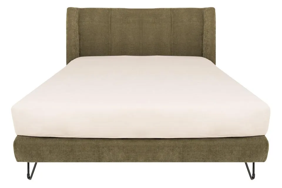 Cama Queen Size Hamley - Tela Chenille Color Olivo