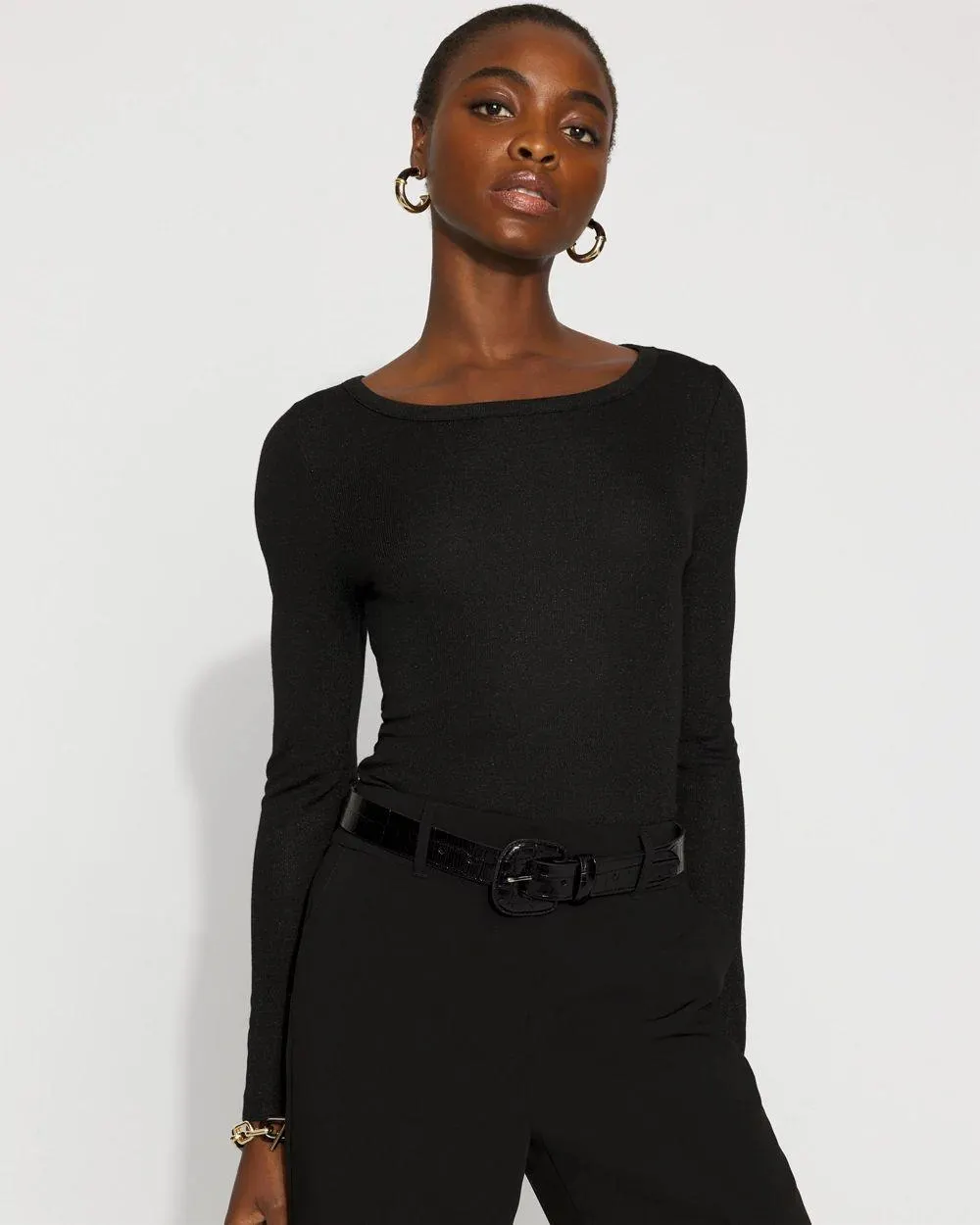 WHBM FORME ™ Ribbed Stretch Metallic Long-Sleeve Tee