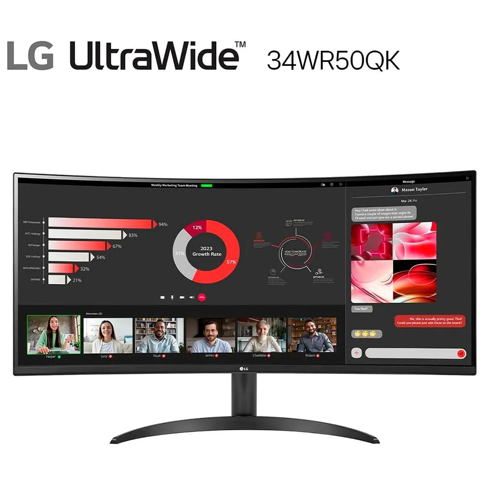 Monitor Curvo LG 34WR50QK LED 34 / Ultra Wide Quad HD / 3440x1440 / FreeSync / 100Hz / HDMI/DisplayPort / Negro / 34WR50QK