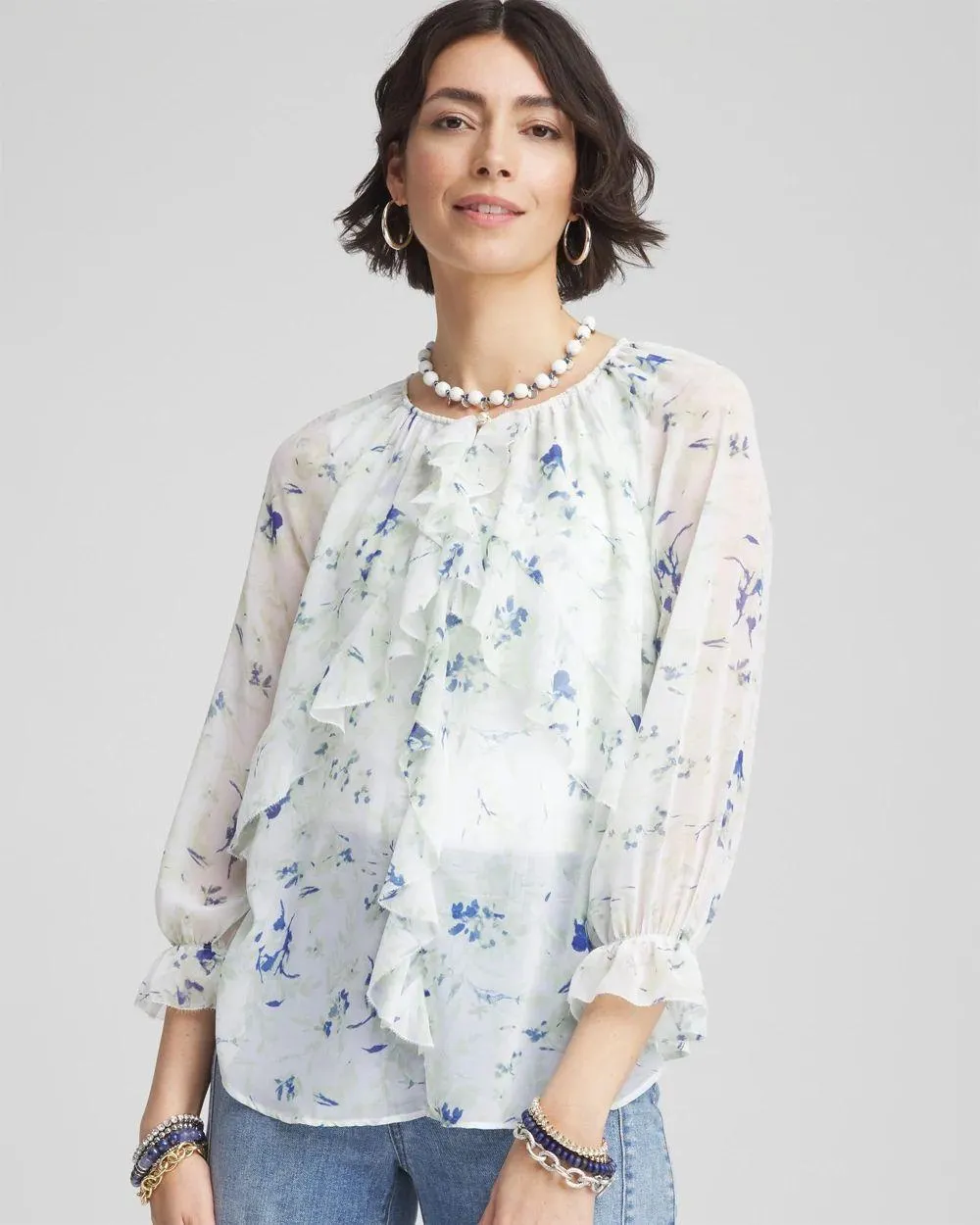 Georgette Sheer Ruffle Blouse