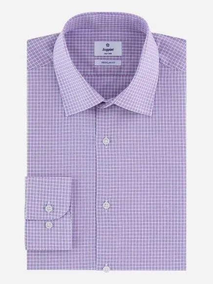 Camisa Business Casual Popelina Cuadros Lila