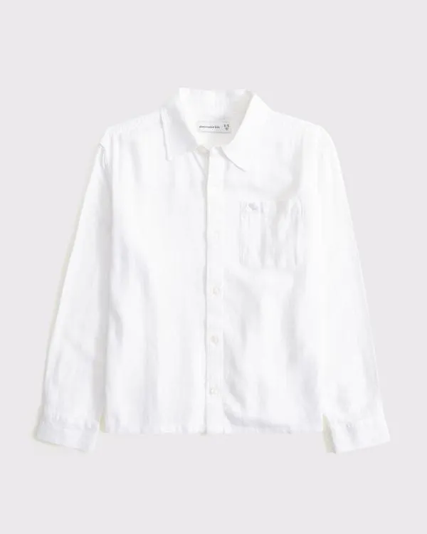 long-sleeve linen-blend icon shirt