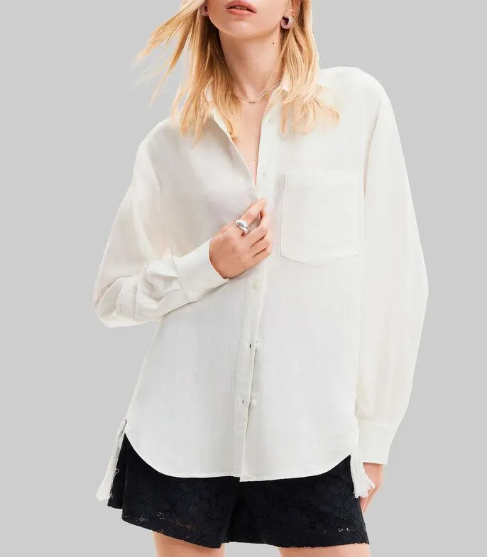 Camisa con flequillos manga larga Mujer