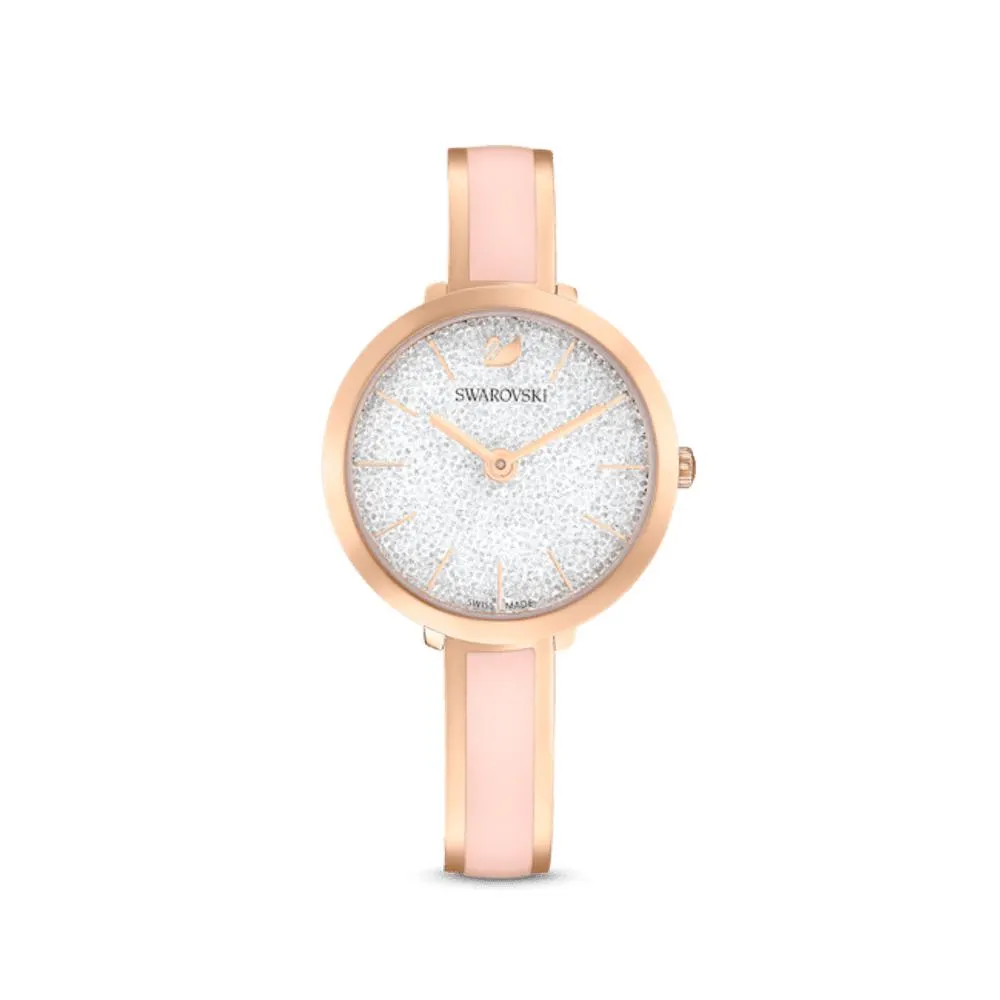Reloj Crystalline Delight, Brazalete de metal, Rosa, Acabado tono oro rosa