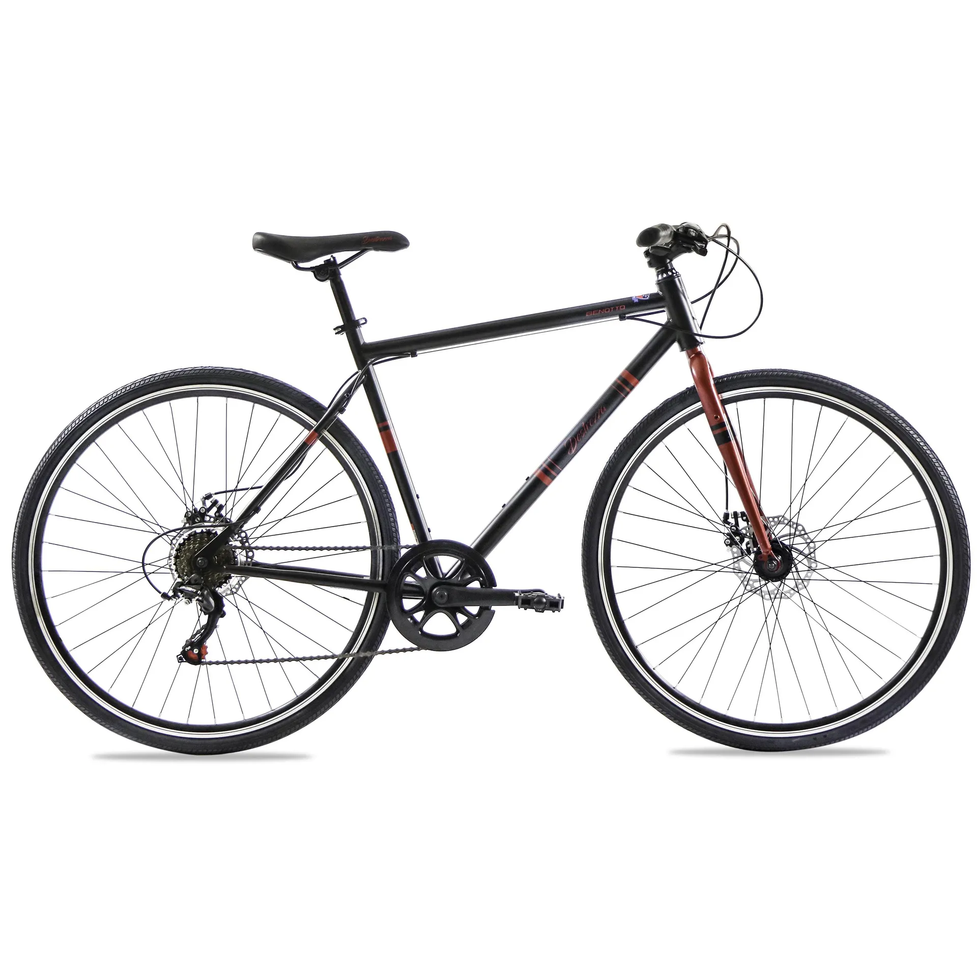 Bicicleta BENOTTO Hibrida DESTREZZA R700C 7V. Frenos Doble Disco Mecanico Acero Negro/Rojo Talla:53