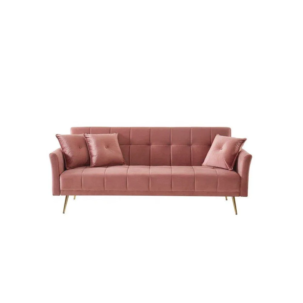 Alysse - Sofacama 3 cuerpos estilo clásico en terciopelo rosa bella