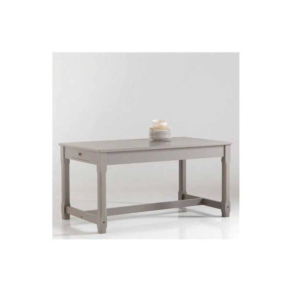 Erine – Mesa de comedor estilo tradicional, madera maciza de pino color gris