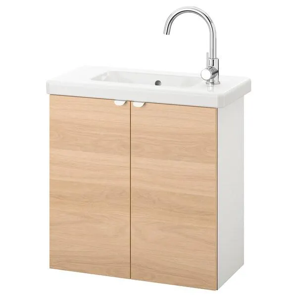 Mueble de lavabo con 2 puertas, efecto roble/blanco Llave GLYPEN,