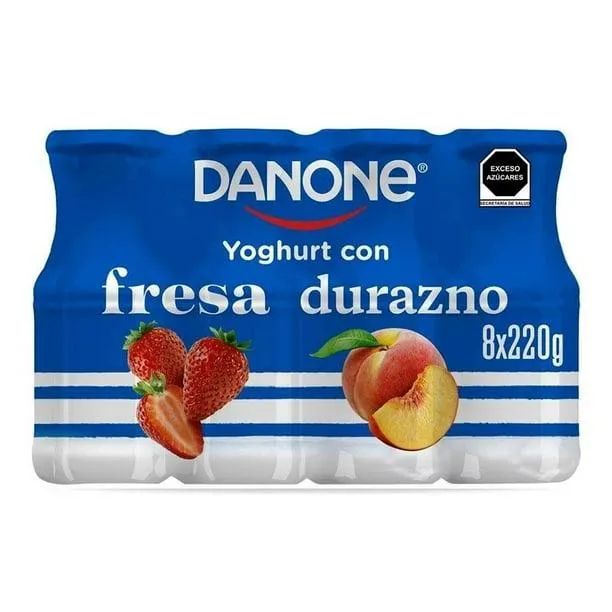 Yoghurt bebible Danone fresa y durazno 8 pzas de 220 g c/u