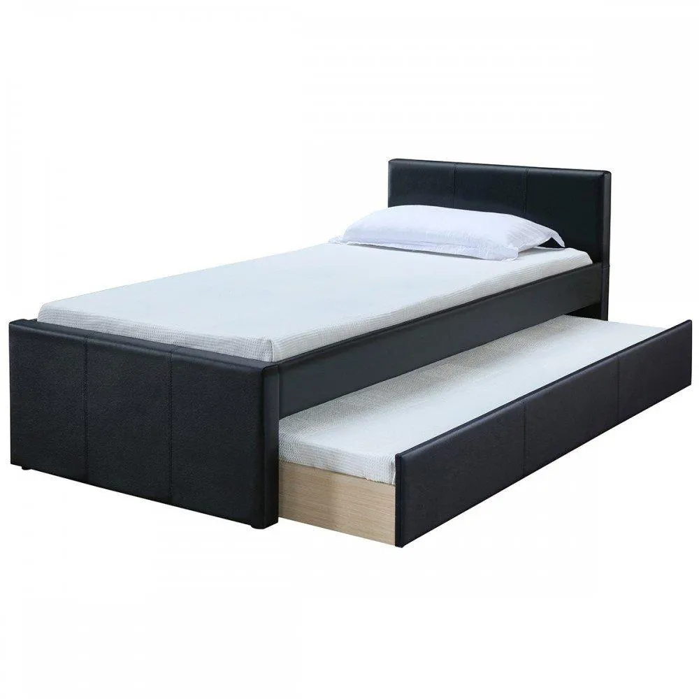 Maconda - Cama individual nido estilo moderno en vinipiel color negro