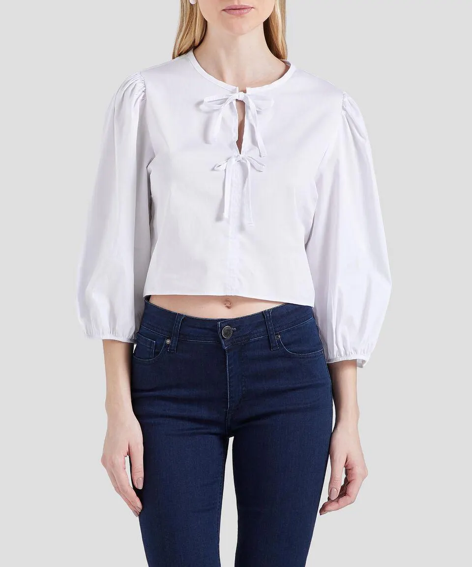 Blusa crop top de cuadros con manga 3,4 Mujer