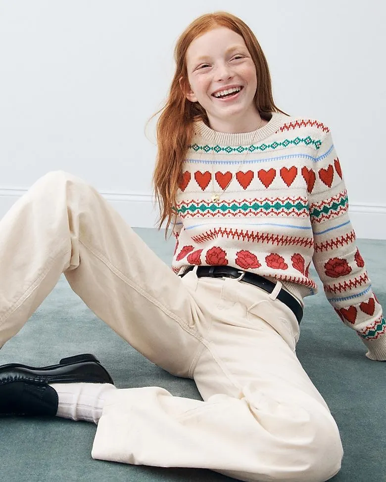 Girls' rosette Fair Isle sweater in cotton