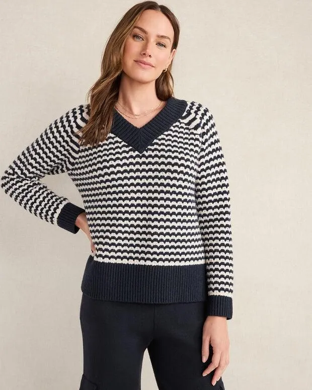 Organic Cotton Blend Two-Tone V-Neck Sweater