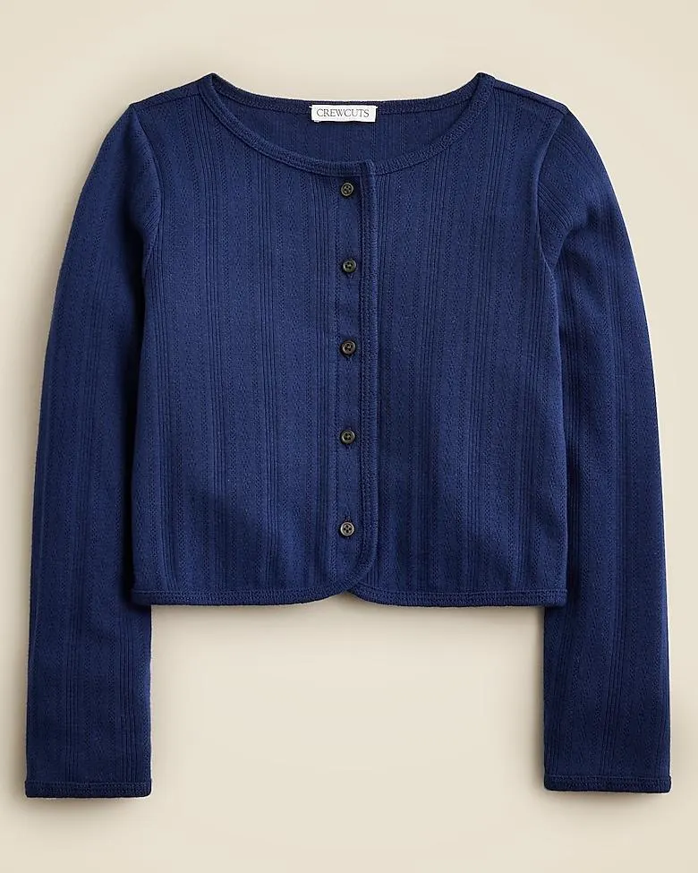 Girls' pointelle cardigan sweater