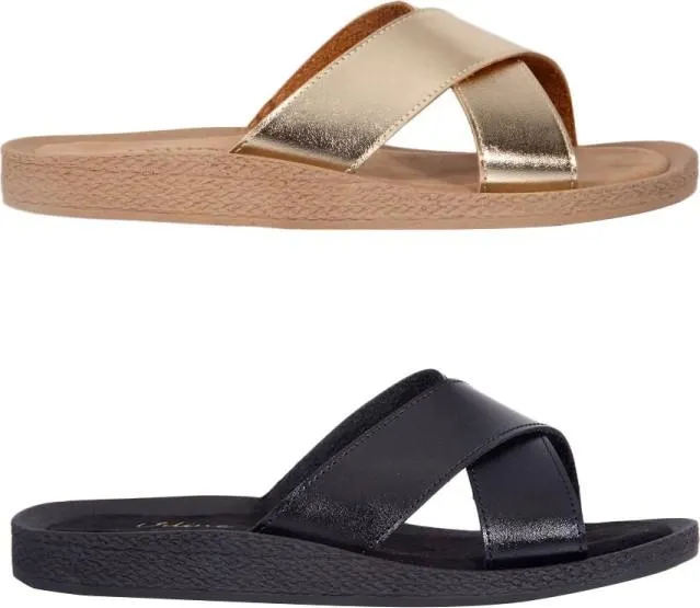 kit sandalia plana metálica cruzada