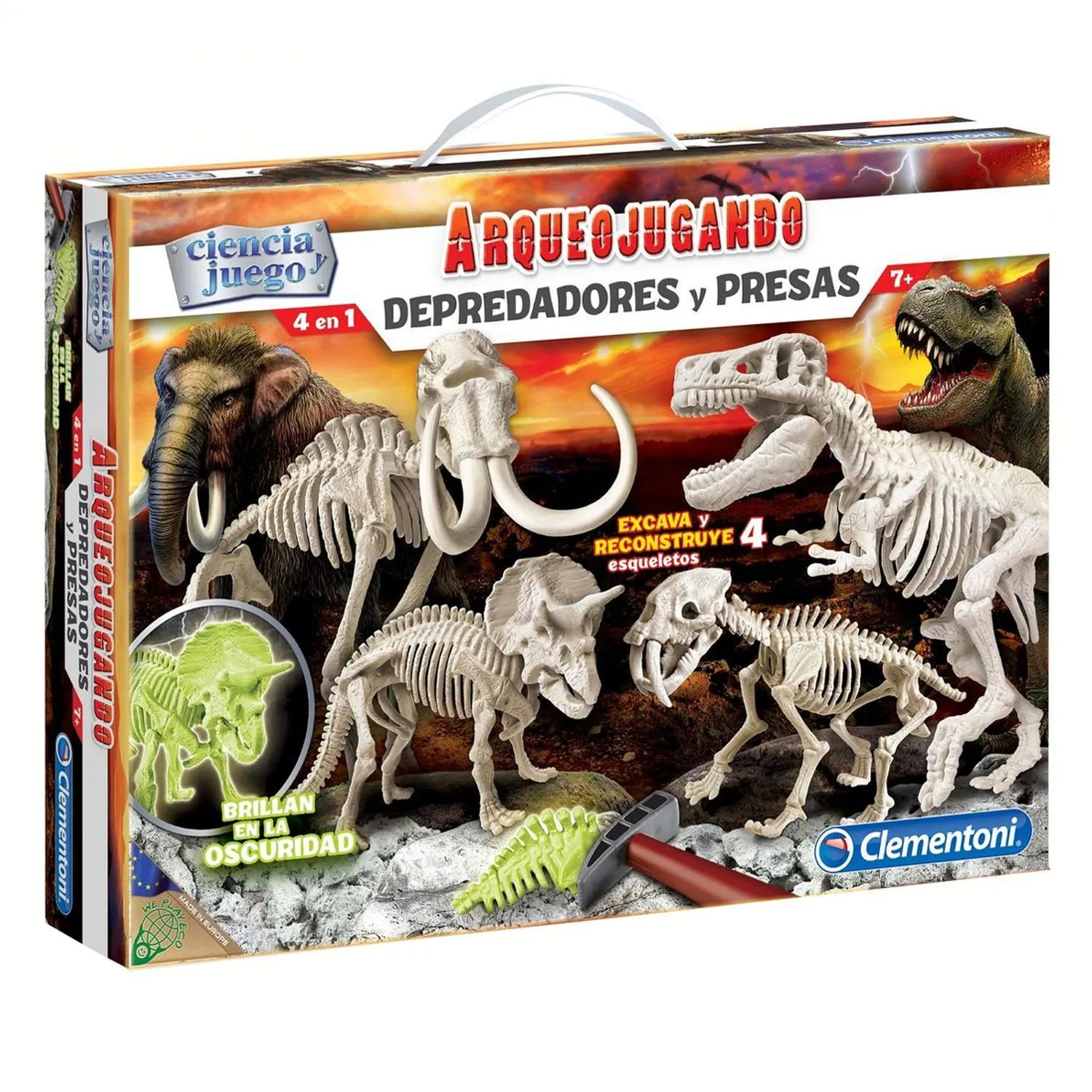 Juego De Excavación 4 En 1 Dinosaurios Fluorescentes- Clementoni